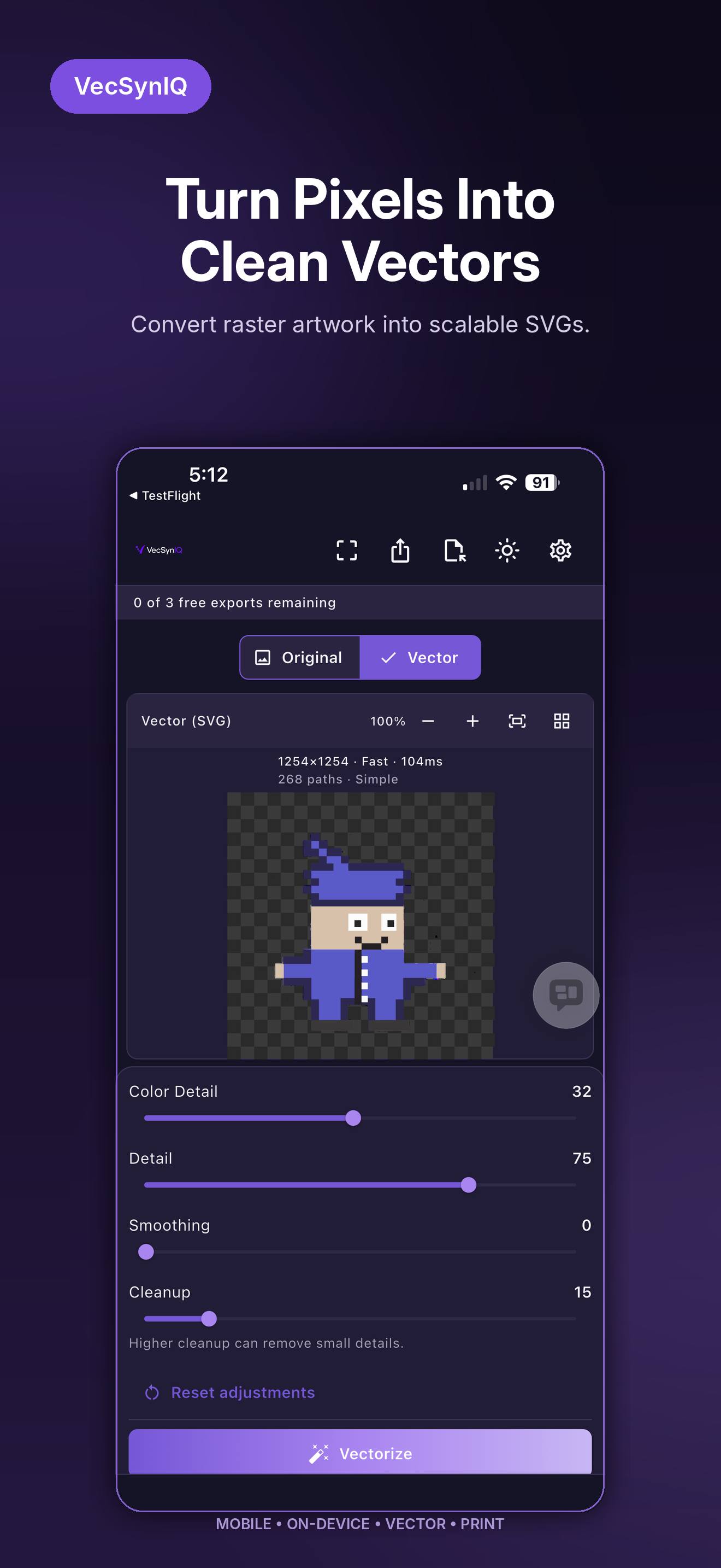 VecSynIQ mobile vector preview on iPhone